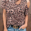 Fashion Street Leopard Hollowed Out O Neck T-Shirts