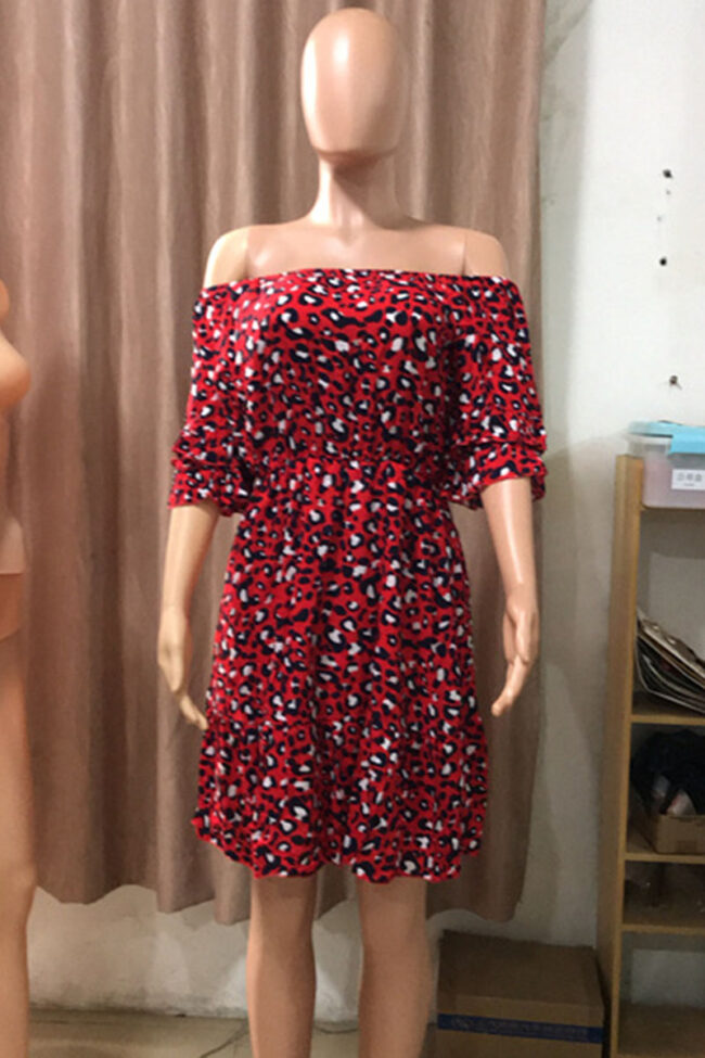 Fashion Street Leopard Off the Shoulder A Line Dresses