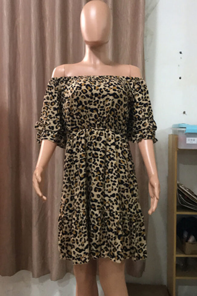 Fashion Street Leopard Off the Shoulder A Line Dresses