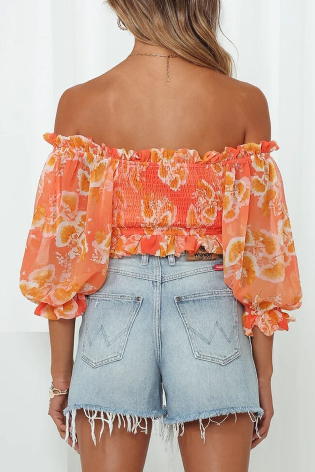 Fashion Street Print Split Joint Off the Shoulder Tops