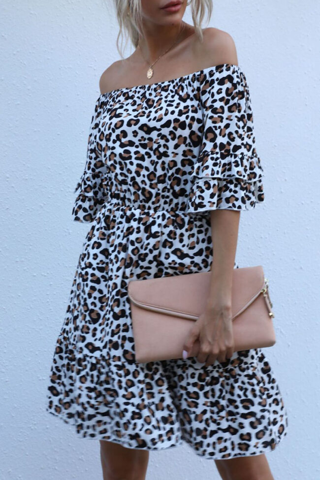 Fashion Street Leopard Off the Shoulder A Line Dresses