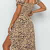 Fashion Street Leopard Slit Square Collar Waist Skirt Dresses