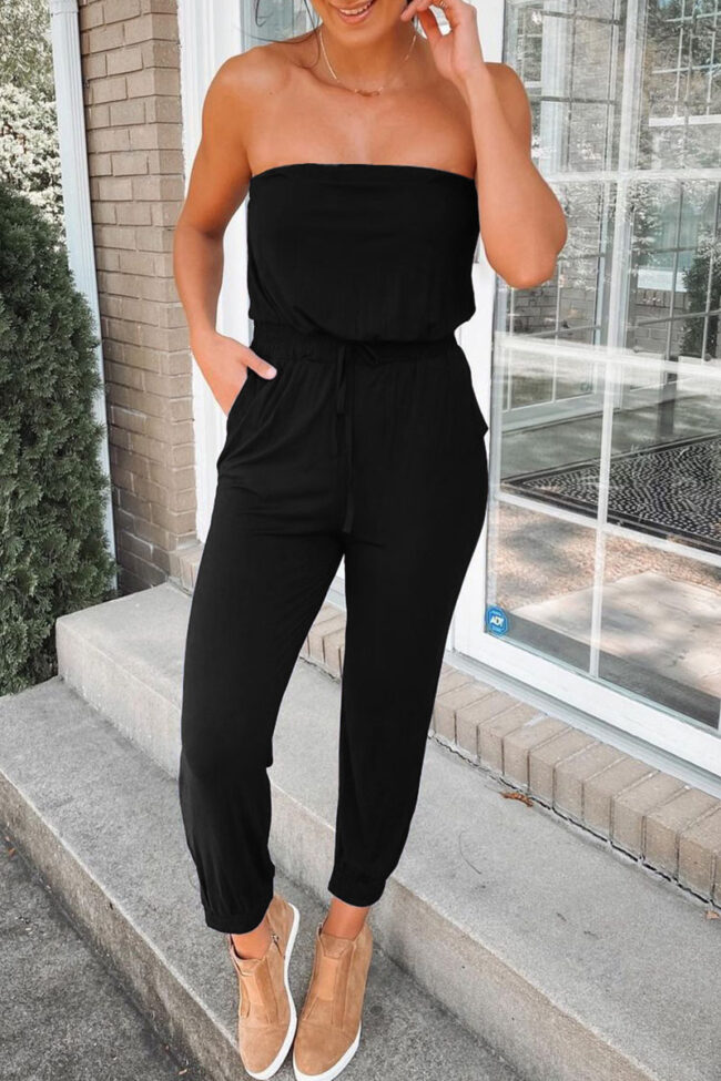 Fashion Street Solid Split Joint Strapless Jumpsuits