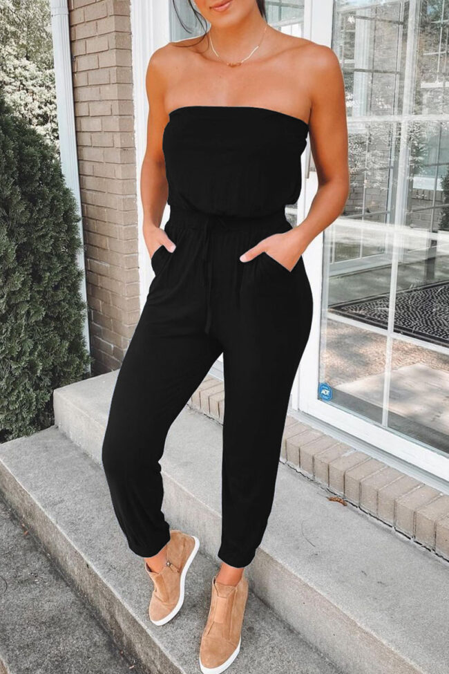 Fashion Street Solid Split Joint Strapless Jumpsuits