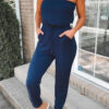 Fashion Street Solid Split Joint Strapless Jumpsuits