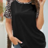 Fashion Street Leopard Split Joint O Neck T-Shirts