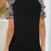 Fashion Street Leopard Split Joint O Neck T-Shirts