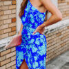 Fashion Street Print Split Joint One Shoulder A Line Dresses