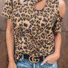 Fashion Street Leopard Split Joint O Neck T-Shirts