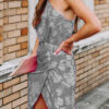 Fashion Street Print Split Joint One Shoulder A Line Dresses