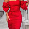 Fashion Street Solid Split Joint Strapless Wrapped Skirt Dresses