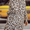 Fashion Street Leopard Split Joint O Neck T-Shirts