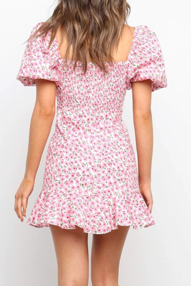 Fashion Sweet Print Split Joint Square Collar A Line Dresses