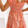 Fashion Sweet Print Split Joint Square Collar Cake Skirt Dresses