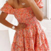 Fashion Sweet Print Split Joint Square Collar Cake Skirt Dresses