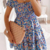 Fashion Sweet Print Split Joint Square Collar Cake Skirt Dresses