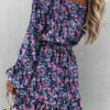 Sweet Print Split Joint Square Collar Waist Skirt Dresses