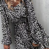 Sweet Print Split Joint Square Collar Waist Skirt Dresses