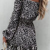 Sweet Print Split Joint Square Collar Waist Skirt Dresses