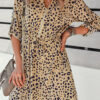 Fashion Street Leopard Split Joint V Neck A Line Dresses