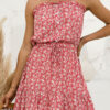 Fashion Sweet Print Split Joint Strapless A Line Dresses