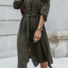 Fashion Street Solid Split Joint Turndown Collar A Line Dresses