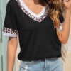 Fashion Street Leopard Split Joint V Neck T-Shirts