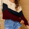 Fashion Street Patchwork O Neck Tops