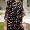 Fashion Sweet Print Split Joint V Neck A Line Dresses