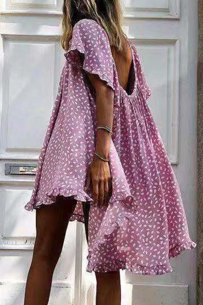 Fashion Street Print Split Joint V Neck Princess Dresses