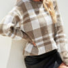 Fashion Street Plaid Split Joint O Neck Tops