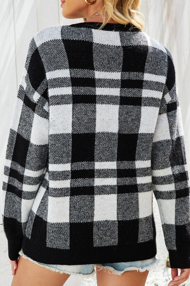 Fashion Street Plaid Split Joint O Neck Tops