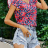 Fashion Street Print Split Joint V Neck Tops