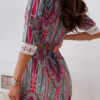 Fashion Sweet Print Split Joint V Neck A Line Dresses