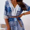 Fashion Sweet Print Split Joint V Neck A Line Dresses