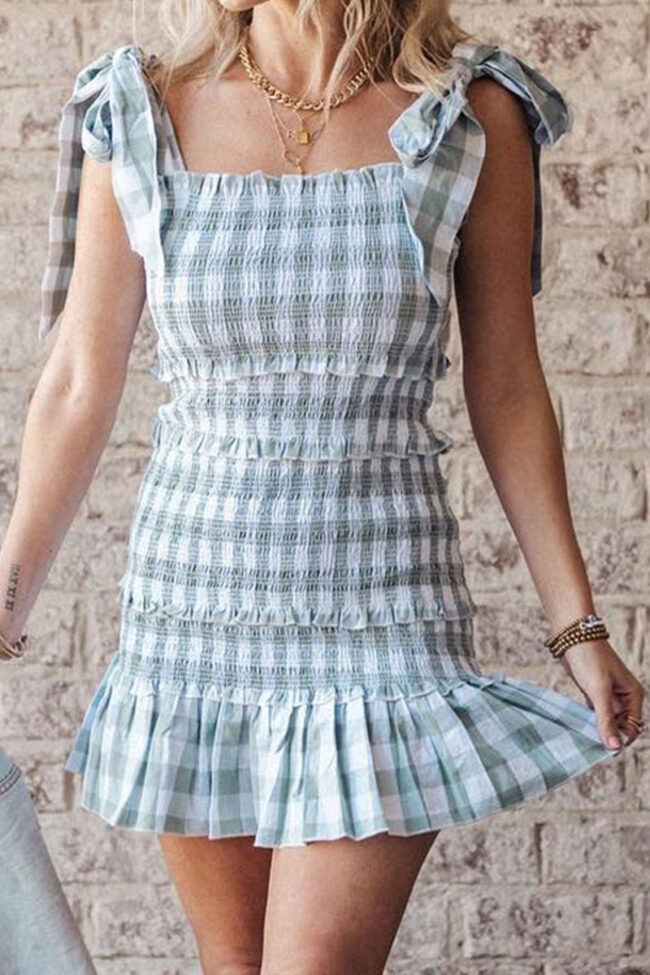 Street Plaid Split Joint Spaghetti Strap Princess Dresses