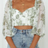 Fashion Street Print Split Joint V Neck Tops