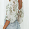 Fashion Street Print Split Joint V Neck Tops