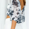 Fashion Street Print Split Joint V Neck Tops