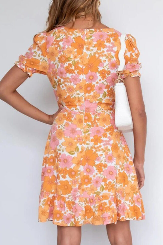 Fashion Sweet Print Split Joint V Neck A Line Dresses