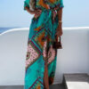 Fashion Sweet Print Split Joint V Neck A Line Dresses