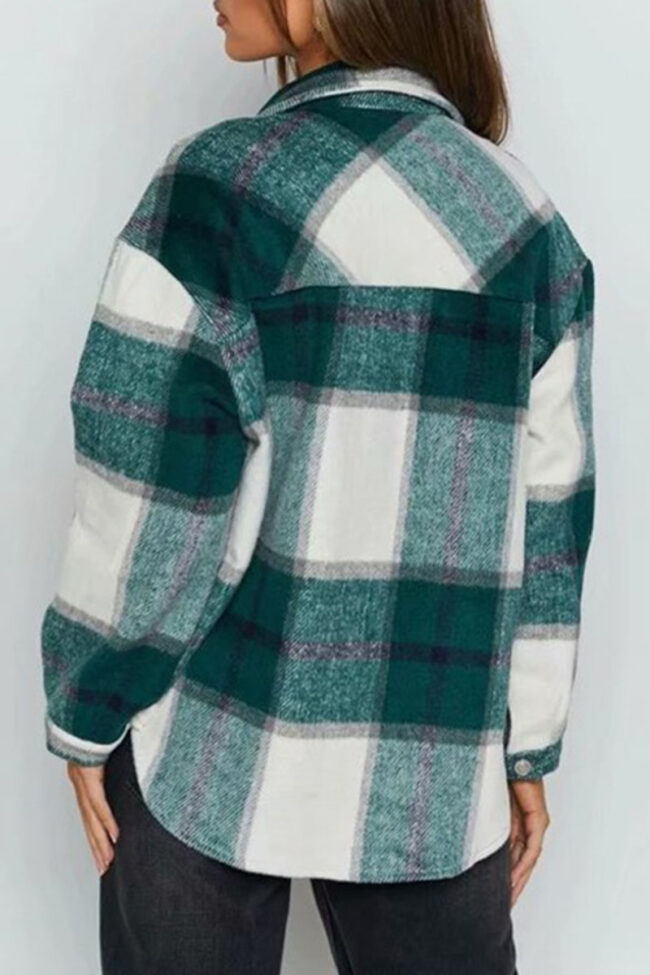 Fashion Street Plaid Split Joint Turndown Collar Tops