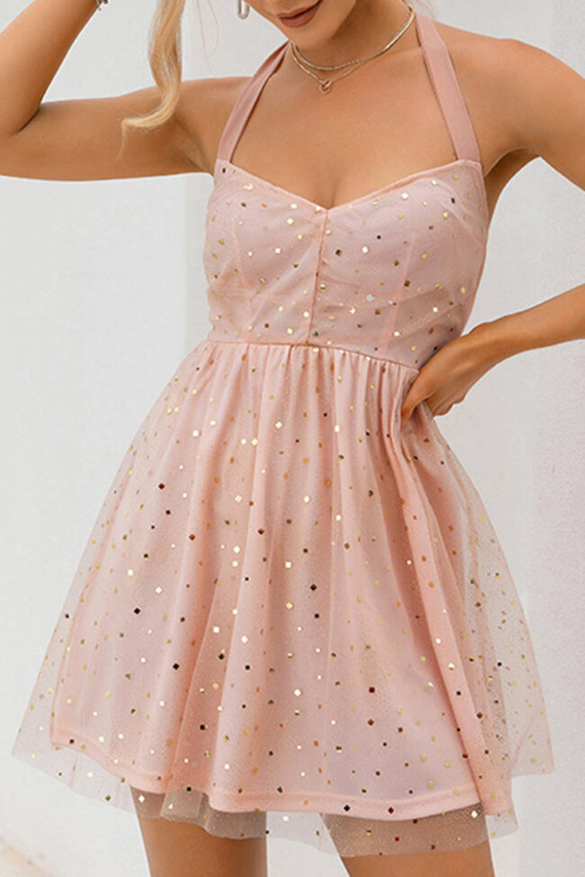 Fashion Street Polka Dot Split Joint Halter Princess Dresses