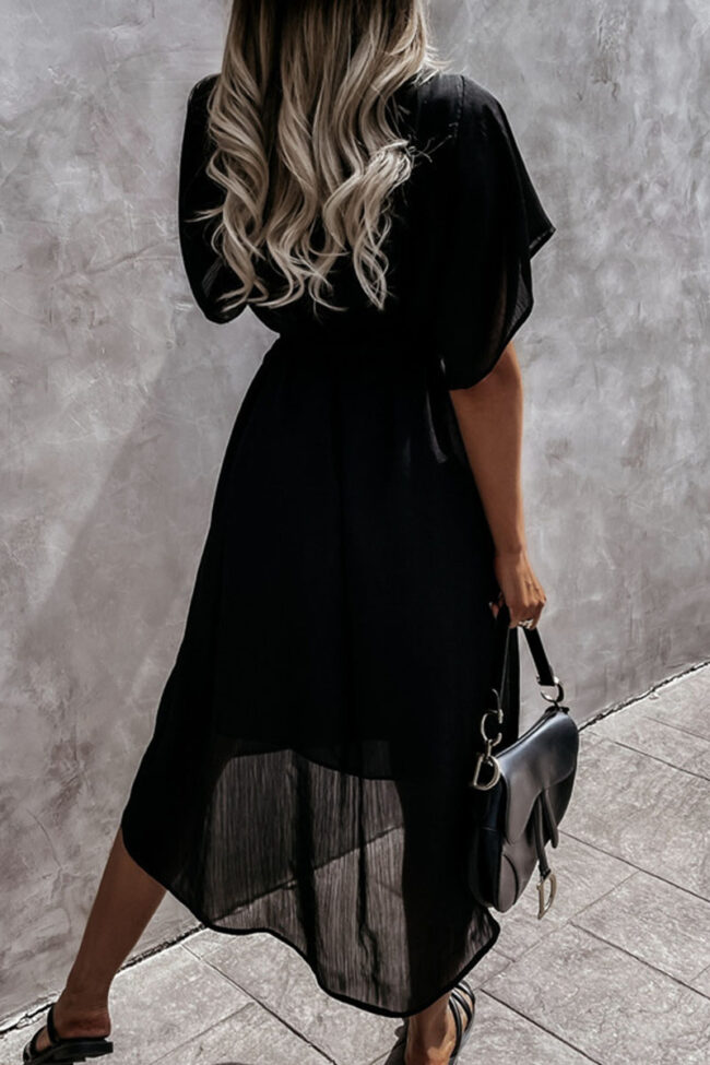 Fashion Street Solid Split Joint V Neck A Line Dresses