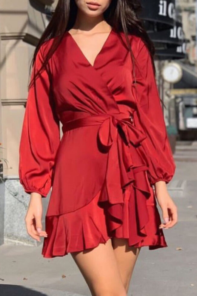 Fashion Street Solid Split Joint V Neck A Line Dresses