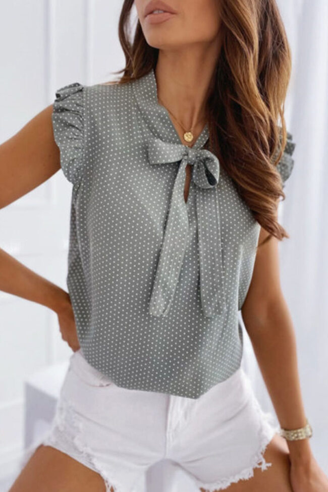 Fashion Street Polka Dot Split Joint Mandarin Collar Tops