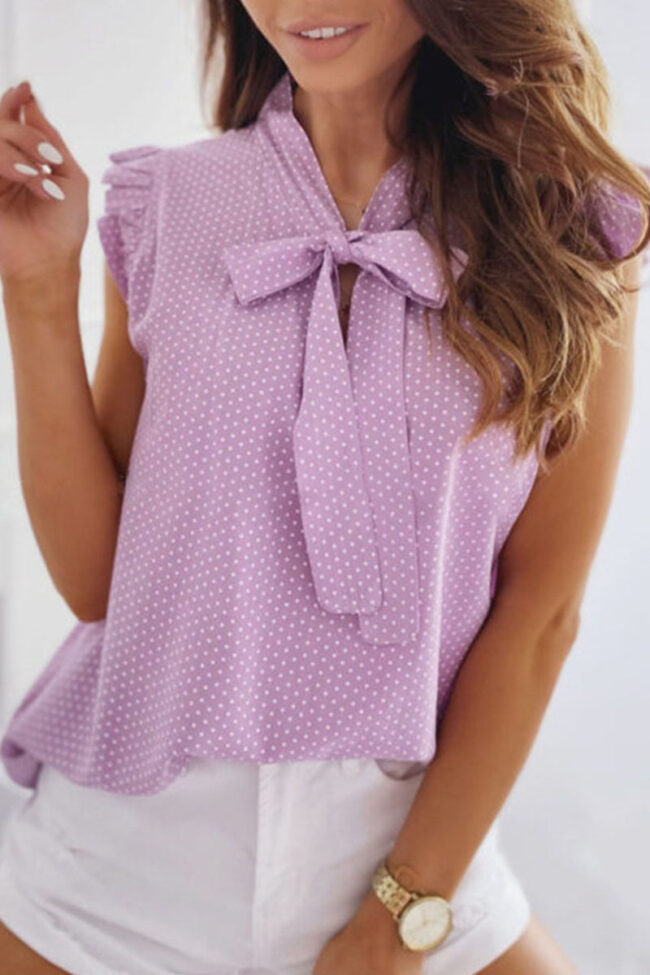 Fashion Street Polka Dot Split Joint Mandarin Collar Tops