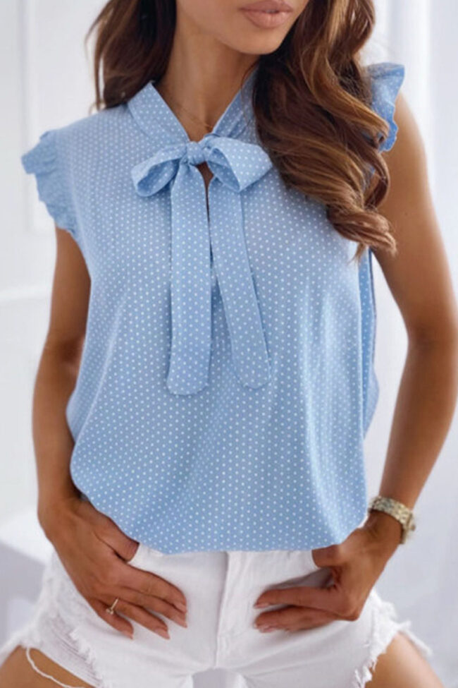 Fashion Street Polka Dot Split Joint Mandarin Collar Tops