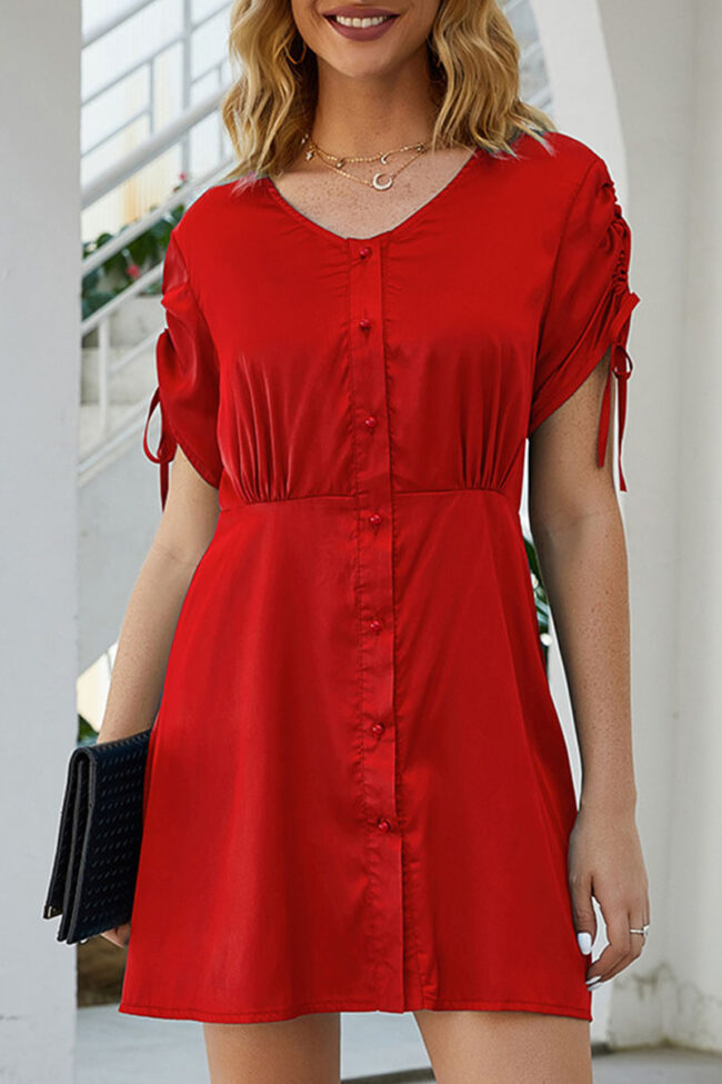 Fashion Street Solid Split Joint V Neck A Line Dresses