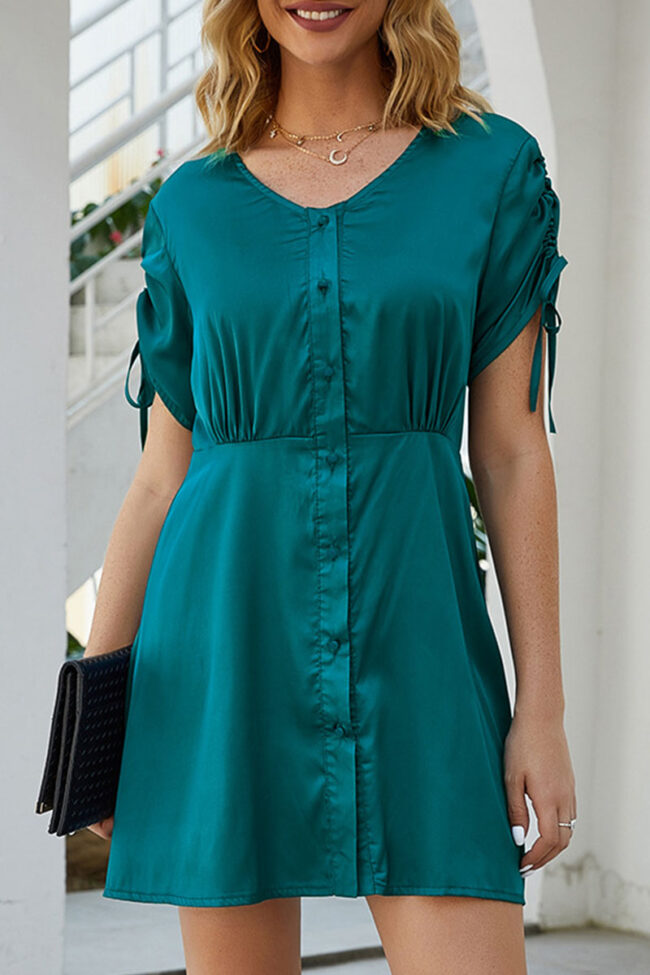 Fashion Street Solid Split Joint V Neck A Line Dresses